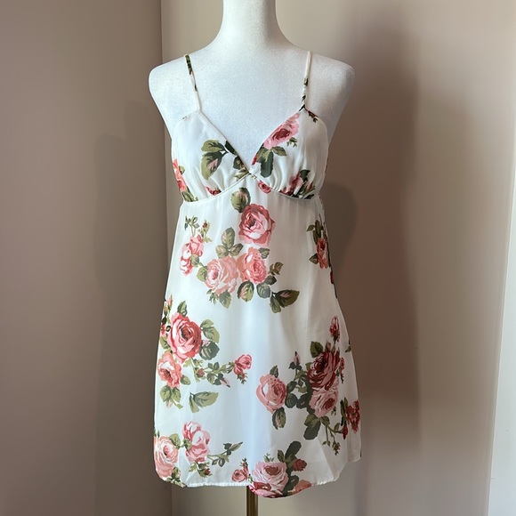 Show Me Your Mumu Kylie Mini Slip Dress Floral Rose White/Pink Spaghetti Strap S - Picture 9 of 9